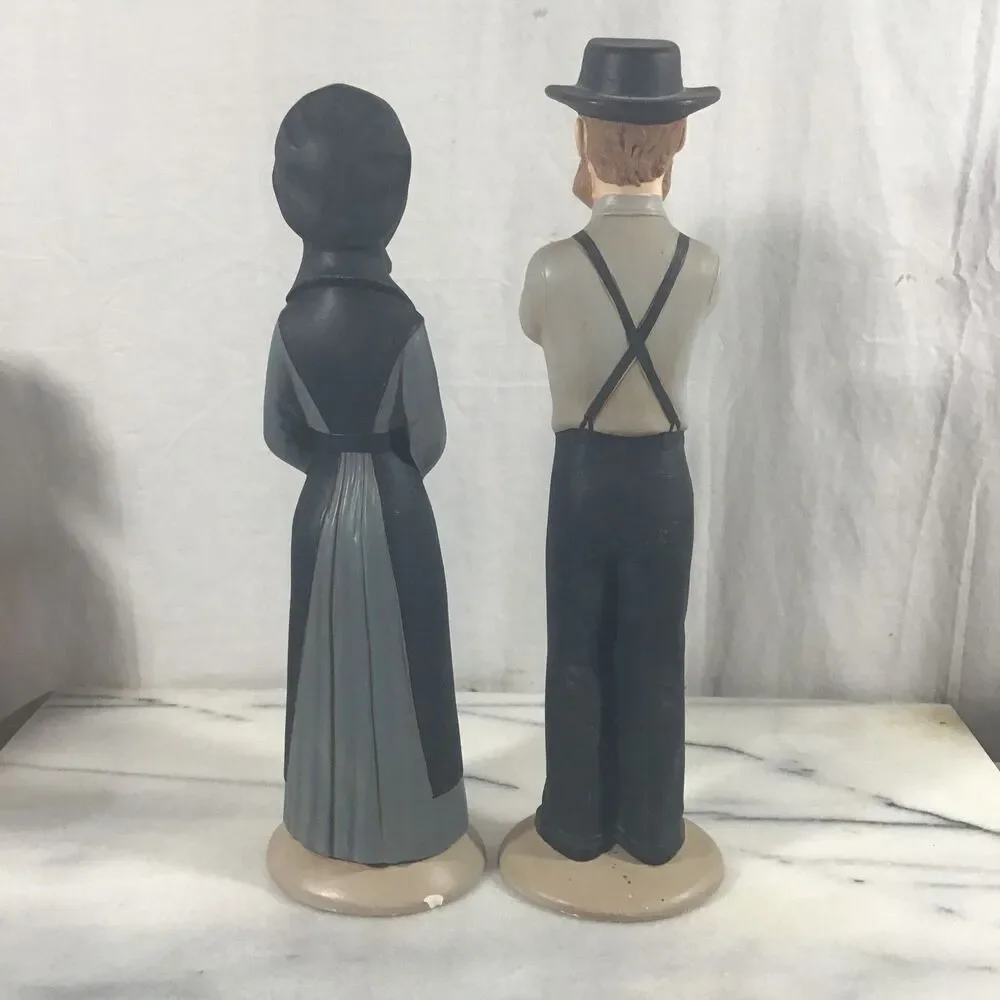 Vintage Ceramic Amish Couple Figurine Set Hand Painted Folk Art 12